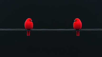 red and black two love birds together for creative romance Valentine card template