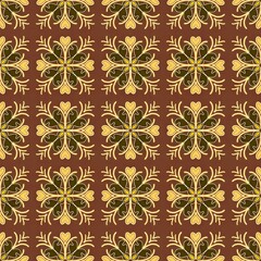Fototapeta premium Floral pattern design in warm colors with geometric motifs 