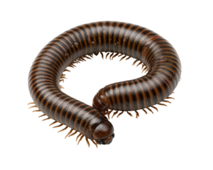 Brown millipede crawling in nature, an isolated animal closeup. Macro photography captures segmented body and many legs of this fascinating myriapod invertebrate
