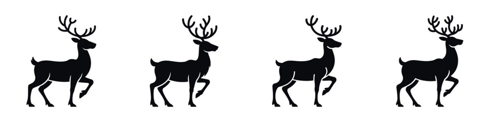 Christmas Reindeer Silhouette Vector Set – Elegant Deer Illustrations for Festive Holiday Design, Santa’s Sleigh Animal Symbol for Winter Celebration, Christmas Decoration, and Seasonal Art