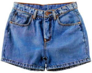 Pair of blue denim jean short for casual summer fashion look. This isolated woman clothing item perfect for stylish and comfortable wardrobe. feeling of freedom