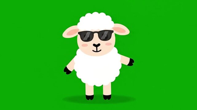 Cool Sheep Wearing Sunglasses Posing on Green Background.