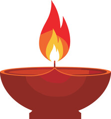 Diwali diya, glowing flame, Hindu festival, traditional oil lamp, sacred fire, Indian culture, festive decor, spiritual light, red ceramic, celebration symbol