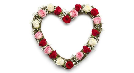 Obraz premium Floral Heart Wreath with Roses and Baby's Breath Symbolizing Affection and Romance
