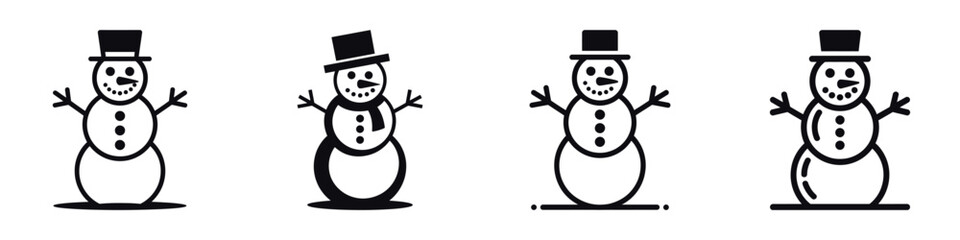 Christmas Snowman Silhouette Vector Set – Festive Winter Character with Hat, Scarf, and Carrot Nose, Holiday Illustration for Seasonal Decoration, Joyful Xmas Art, and Celebration Design