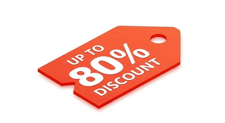 Eye-catching red discount tag offering up to 80 percent off promotions and sales