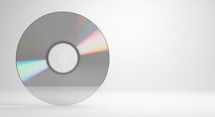 Compact disc reflecting light on a seamless white backdrop in studio lighting