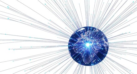 Global network connection with radiating data streams emanating from a glowing earth