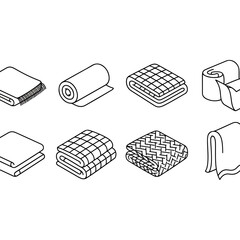 Set of folded and rolled blankets icons vector illustration, graphic elements for textile design, home decor concepts