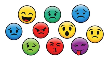 Obraz premium Diverse range of emotional expressions conveyed through colorful emoji collection for digital