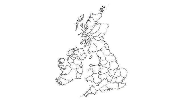 Detailed outline map illustrating the regions within the British Isles and the island of Ireland