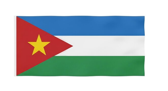 The south sudan national flag flutters gently, a vibrant symbol of sovereign nationhood