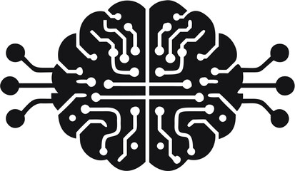 Stylized brain illustration with circuit board pattern in black and white color scheme design element | editable eps vectors silhouette