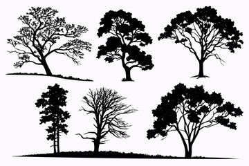 Tree Silhouette Vector Pack Isolated on White Background