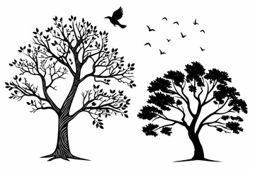 set of Tree Silhouette Vector Pack Isolated on White Background