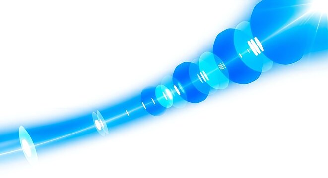 Abstract blue light streak with lens flare effect over a clean white background - Powered by Adobe