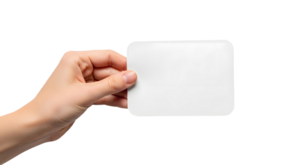 A hand holds a blank white card against a clean background, offering versatile copy space for messages, designs, or product mockups.

