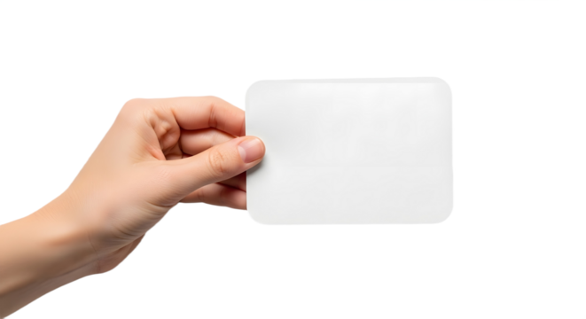 A hand holds a blank white card against a clean background, offering versatile copy space for messages, designs, or product mockups.

