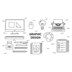 Graphic design tools and creative process collection, artistic essentials for digital and traditional creation