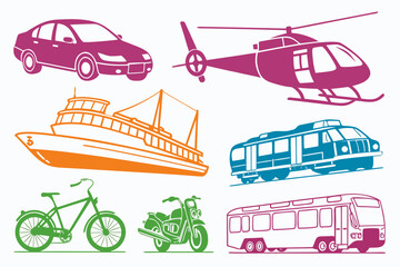 set of Transport Vehicle Silhouette Vector Collection Isolated on White Background