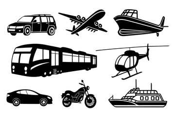 Transport Vehicle Silhouette Vector Collection Isolated on White Background