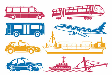 Transport Vehicle Silhouette Vector Collection Isolated on White Background