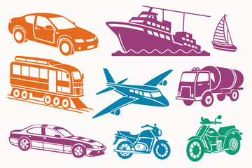 set of Transport Vehicle Silhouette Vector Collection Isolated on White Background