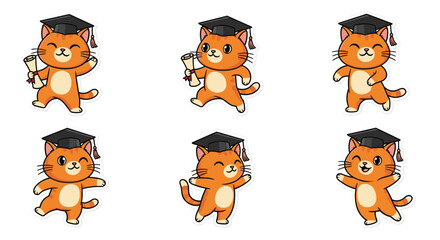 Adorable cartoon graduation cats celebrating with caps and diplomas perfect for congratulations greetings, announcements, or educational materials