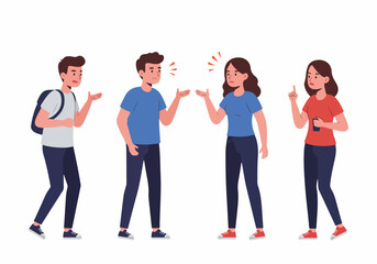 Obraz premium Group of diverse young people having a heated argument, showing conflict, misunderstanding, and communication problems in a relationship.