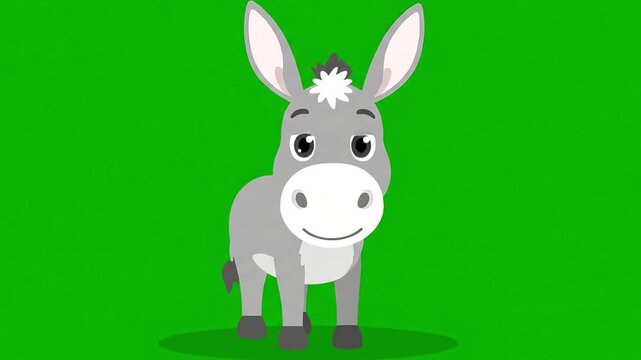 Cute cartoon donkey standing on a green background.