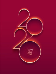 Happy New year 2026. Elegant thin numbering design on red background. Greeting card with calendar date.