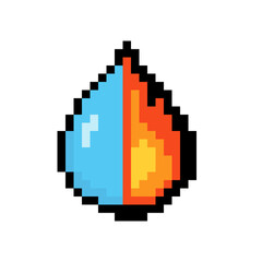 Obraz premium Pixel Art Water Drop and Fire Flame Combined
