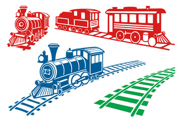 Train and Railway Silhouette Vector Collection Isolated on White Background