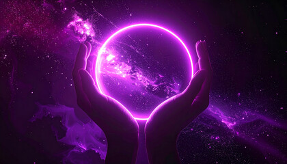 両手で光の輪を持っている