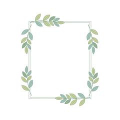 Elegant rectangular frame adorned with green and teal leaves on a white background, perfect for invitations or decorative borders.