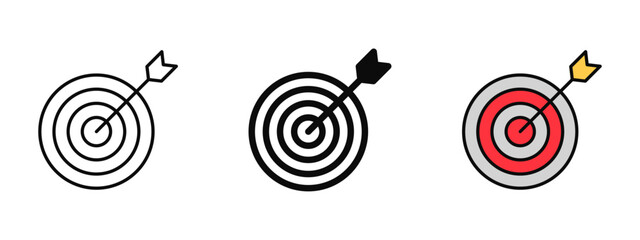 Goal icon set illustrated in stroke, fill, and color styles, isolated on a white background. Perfect for business dashboards, mobile apps, productivity tools, and achievement tracking.