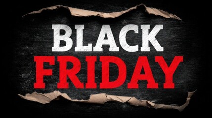 Fototapeta premium Black Friday sale slogan emerging from ripped paper background