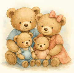 Fluffy brown teddy bears sitting together, soft toys for childhood love