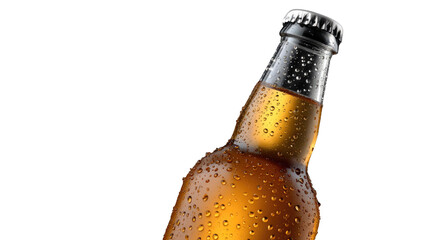 Chilled Beer Bottle: A close-up shot of a cold beer bottle glistening with condensation. The refreshing beverage sits, perfect for summer relaxation.