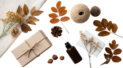 Cozy Autumn Collection: A meticulously arranged assortment of seasonal treasures, showcasing the warm hues and textures of autumn, creating an inviting visual experience.