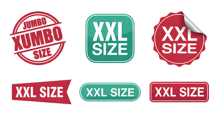 Bold XXL and Jumbo Size labels and badges create immediate visual impact for apparel and retail promotions, driving sales.