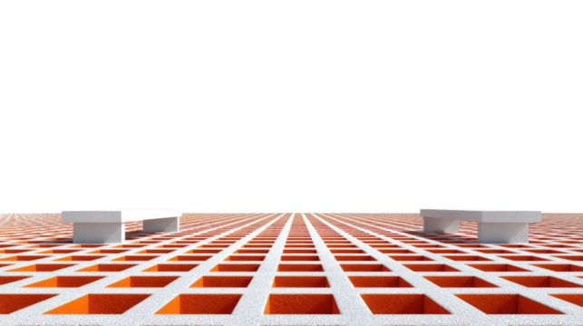 Geometric Architecture: An eye-level shot captures a modern architectural marvel with a repetitive grid pattern, showcasing the clean lines and geometric precision.  