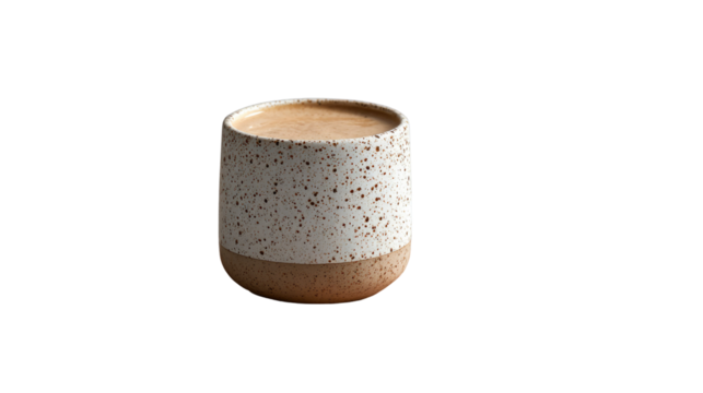Warm Morning Latte: A captivating close-up of a delightful latte, cradled within a textured ceramic mug, inviting a sense of tranquility and a perfect start to the day.