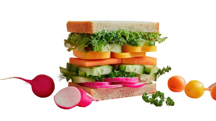 Healthy Sandwich Delight: A vibrant sandwich, bursting with layers of fresh, colorful vegetables. This image encapsulates the essence of healthy eating and the joy of culinary creation.