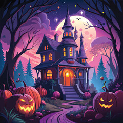 halloween background with pumpkin and bats