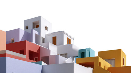 Colorful Cubist Cityscape: A vibrant, geometric arrangement of cubic structures in an array of bold colors, creating a visually stimulating architectural composition.