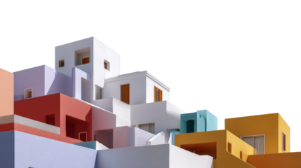 Colorful Cubist Cityscape: A vibrant, geometric arrangement of cubic structures in an array of bold colors, creating a visually stimulating architectural composition.