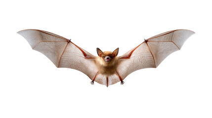 Bat in Flight: An awe-inspiring image showcases a bat in full flight, its wings fully extended and veins intricately visible, revealing nature's delicate architecture. 