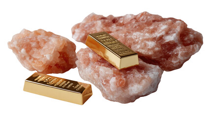 Golden Bar with Rock Salt: A still life of financial prosperity, displaying golden bars resting gracefully on rough, textured rock salt, evokes themes of wealth, investment, and precious materials.