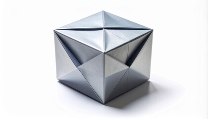 Striking metallic origami sculpture, geometric abstract design, modern art, clean studio lighting, sharp focus, minimalist aesthetic
